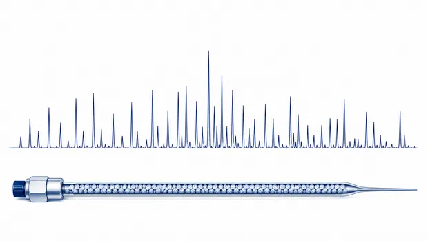 A chromatogram of peptides separating over time